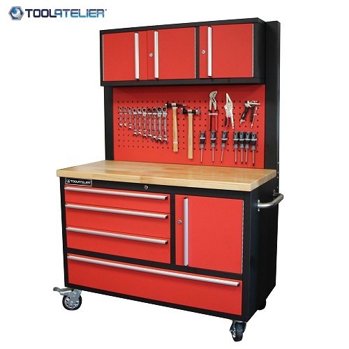 ToolAtelier  Servante d'atelier 4 tiroirs plateau bois + 1 porte basse + 3  portes hautes - ToolAtelier